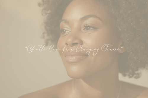 A Black woman with natural makeup and healthy glowing skin, representing mindful skincare and self-care during menopause.